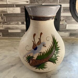 Handcrafted Mexican pottery Ceramic Vase with Bird Design